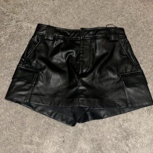 Black Faux Leather Skort